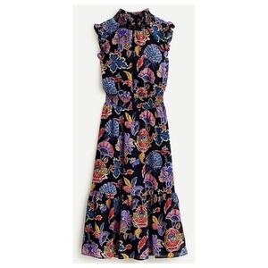 J. Crew Smocked Waist Midi Dress in Paisley Navy Blue Floral Ruffles Small